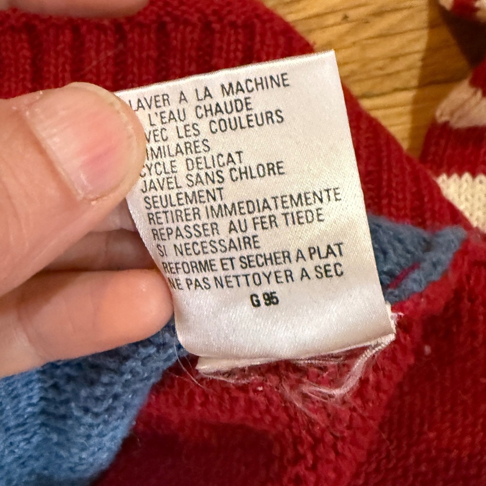 Crazy Horse Vintage Patchwork Cardigan Sweater Red White Blue Americana Floral L - Picture 4 of 7